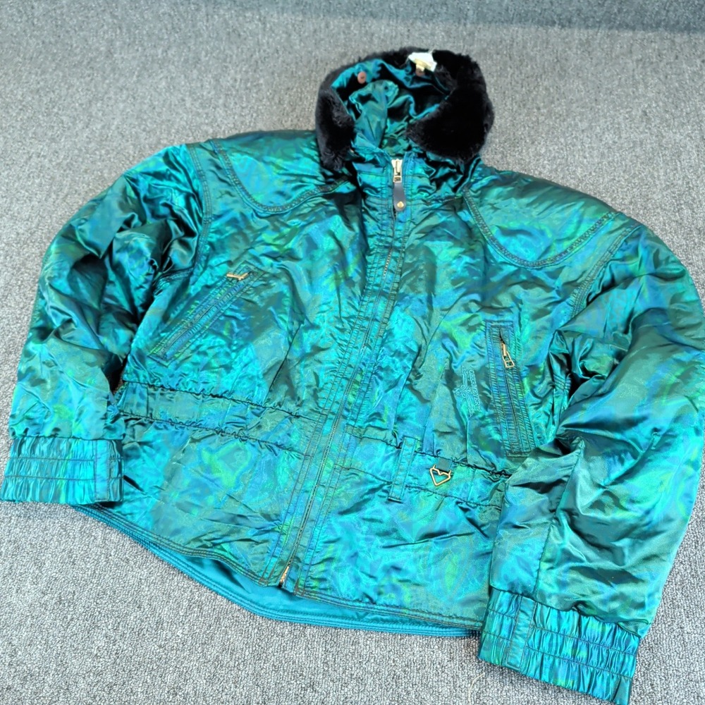 Obermeyer Womens Ski Jacket 8 Green Iridescent Puffer VTG Thermolite Insulated